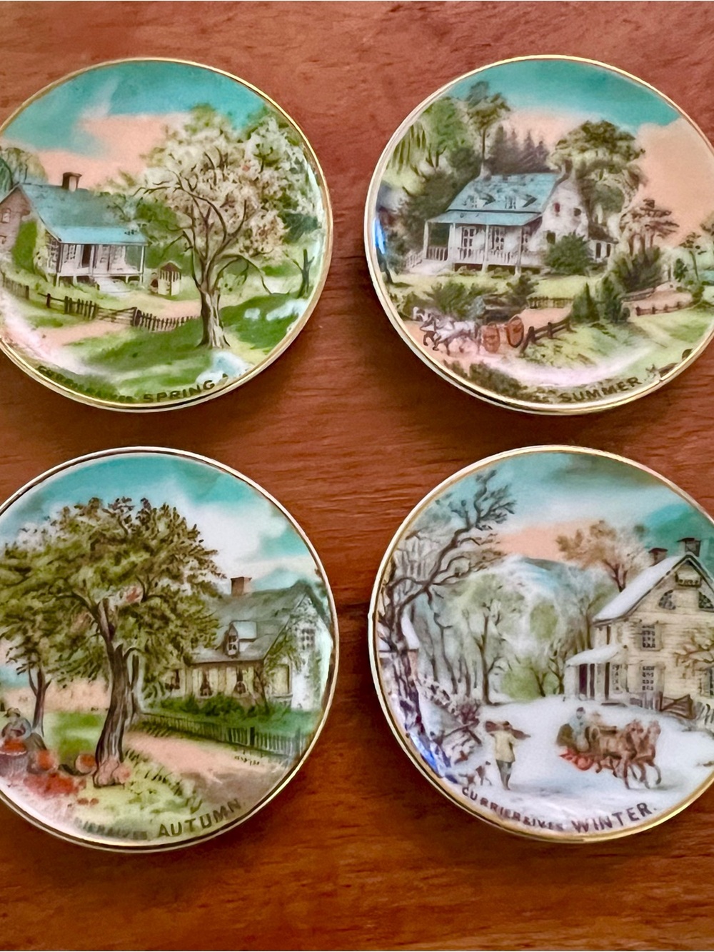 Currier and Ives Porcelain Seasonal Accent Plates (Green/Blue) - Set of 4